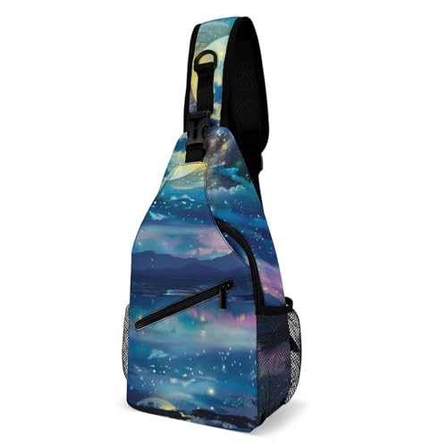 Sling Chest Bag, Shoulder Pack with Multiple Storage Options, Great for Outdoor Adventures and Daily Activities, Lake Moonlight Stars in Night Sky von Generisch