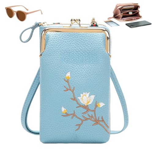 Sling Cross-Body Wallet with Cell Phone Holder, Light Multiple Slots Women Wallets, Retro Anti-Theft Coin Clutch Bag (Blue, 11 * 5 * 19.5cm/4.3 * 2 * 7.7in) von Generisch