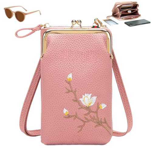 Sling Cross-Body Wallet with Cell Phone Holder, Light Multiple Slots Women Wallets, Retro Anti-Theft Coin Clutch Bag (Dark Pink, 11 * 5 * 19.5cm/4.3 * 2 * 7.7in) von Generisch