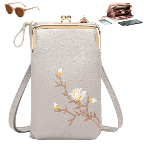 Sling Cross-Body Wallet with Cell Phone Holder, Light Multiple Slots Women Wallets, Retro Anti-Theft Coin Clutch Bag (Grey, 11 * 5 * 19.5cm/4.3 * 2 * 7.7in) von Generisch