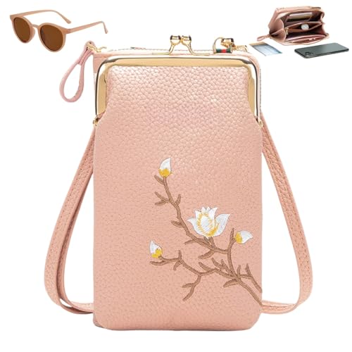 Sling Cross-Body Wallet with Cell Phone Holder, Light Multiple Slots Women Wallets, Retro Anti-Theft Coin Clutch Bag (Pink, 11 * 5 * 19.5cm/4.3 * 2 * 7.7in) von Generisch