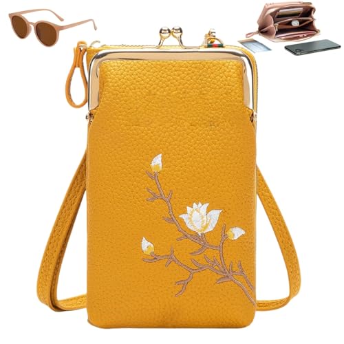Sling Cross-Body Wallet with Cell Phone Holder, Light Multiple Slots Women Wallets, Retro Anti-Theft Coin Clutch Bag (Yellow, 11 * 5 * 19.5cm/4.3 * 2 * 7.7in) von Generisch