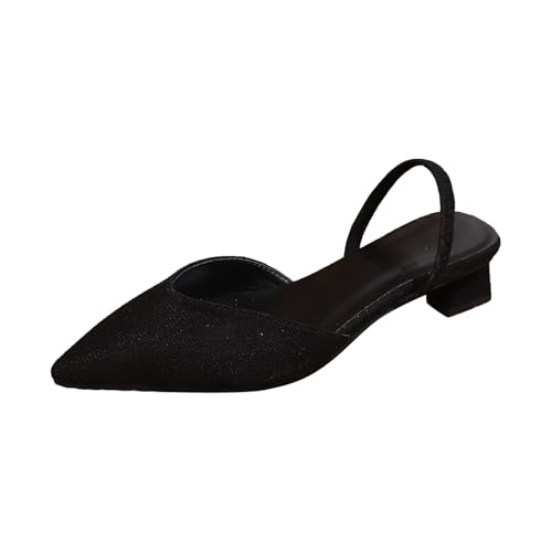 Slingpumps Damen Schwarz Spitz, Strandsandalen Damen Mit Absatz Sommerschuhe Kitten Heels Sandaletten Elegant Slingback-Schuhe Modische Outdoorsandale Frauen Abendschuhe Atmungsaktive Freizeitschuhe von Generisch