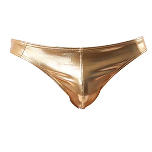 Slip Herren Lackleder Männer Unterwäsche Sexy Niedrige Taille Unterhosen Männer Brief Herrenunterhosen Herren String Bequem Unterhosen Männer Sexy Sportunterwäsche (Gold, M) von Generisch