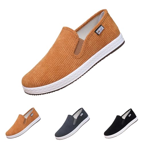 Slip On Loafer Old Cloth Schuhe Herren Atmungsaktiv Bequem Low Top Einzelschuhe Casual Leicht Langlebig Papa Canvas Loafers, Flache Rutschfeste Weiche Sohle Walkingschuhe, gelb, 42.5 EU von Generisch