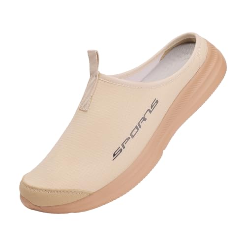 Slip-On Pantoletten Clogs für Damen Herren Leichte Schuhe mit offener Rückseite Wanderschuhe Atmungsaktive Hausschuhe Geschlossene Zehensandalen (Khaki, 42) von Generisch