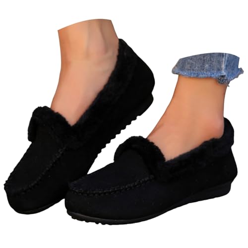 Slip On Schuhe Damen Bequeme Loafer mit Runder Zehenpartie Winterschuhe Hohle Flache Halbschuhe Mary Jane Pums Mokassins Slippers Yoga Training Tanzschuhe Schlüpfschuhe von Generisch
