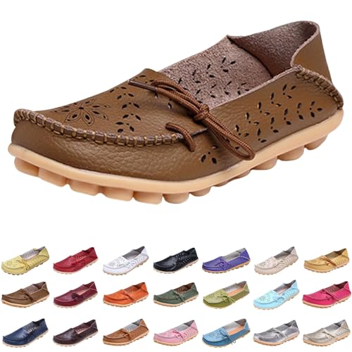 Slip-On-Slipper für Damen, Leder, Penny-Loafer, bequem, lässig, elegant, flache Fahrschuhe, breite Passform, runder Zehenbereich, Mokassin, flach, weich, Wanderschuhe, Bootsschuhe, khaki, 40.5 EU Slip-On-Slipper für Damen, Leder, Penny-Loafer, bequem, lässig, elegant, flache Fahrschuhe, breite Passform, runder Zehenbereich, Mokassin, flach, weich, Wanderschuhe, Bootsschuhe, khaki, 40.5 EU von Generisch