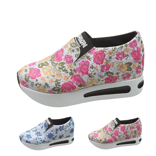 Slip-On-Sneaker für Damen, Plateau-Sneaker, Keilabsatz, bestickt, atmungsaktiv, bequem, dicke Sohle, Luftpolster, leichte Wander-Sneaker, lässige orthopädische Schuhe, hot pink, 37 EU Slip-On-Sneaker für Damen, Plateau-Sneaker, Keilabsatz, bestickt, atmungsaktiv, bequem, dicke Sohle, Luftpolster, leichte Wander-Sneaker, lässige orthopädische Schuhe, hot pink, 37 EU von Generisch