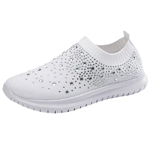 Slip On Sneakers Damen Glitzer, Sneakersocken Weiß Damen 36 Bis 43 Leichte Fahrschuhe Gestrickter Flache Schuhe Mesh Atmungsaktiver Walkingschuhe Outdoor Turnschuhe Tennisfitness Sportschuhe von Generisch