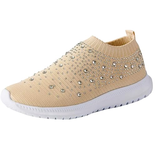Slip On Sneakers Damen Glitzer, Sneakersocken Weiß Damen 36 Bis 43 Leichte Fahrschuhe Gestrickter Flache Schuhe Mesh Atmungsaktiver Walkingschuhe Outdoor Turnschuhe Tennisfitness Sportschuhe von Generisch