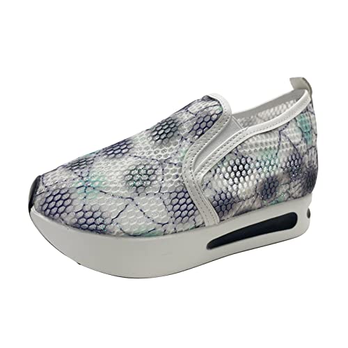 Slip On Sneakers Damen Mesh Spitze Keilabsatz Schuhe Atmungsaktive Ausgeschnittene Stoffschuhe Freizeit Turnschuhe Plattform Laufschuhe Sommer Glitzer Slip On Walkingschuhe Einfarbig Freizeitschuhe von Generisch