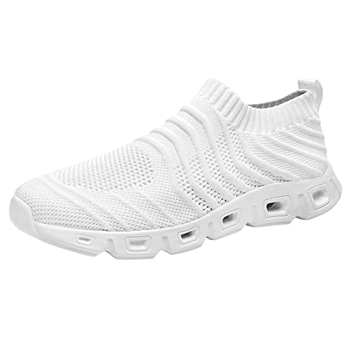 Slip On Sneakers Herren Arch Fit Easy Close Barfußschuhe Weich Gepolstertes Fußbett Laufschuhe Rutschfeste Tiefe Lugs Schwarz Turnschuhe Leicht Atmungsaktiv Athletic Trainer Gym Fitness Jogging, weiß von Generisch