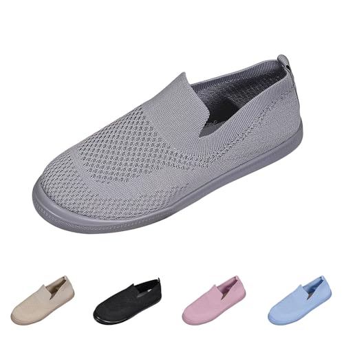 Slip-On-Strickschuhe, elegante Damenschuhe, lässig, knöchelfrei, flach, atmungsaktiv, Netzstoff, Wanderschuhe, breite Passform, weiche Sohle, bequem, leicht, Turnschuhe mit Memory-Schaum, grau, 40.5 Slip-On-Strickschuhe, elegante Damenschuhe, lässig, knöchelfrei, flach, atmungsaktiv, Netzstoff, Wanderschuhe, breite Passform, weiche Sohle, bequem, leicht, Turnschuhe mit Memory-Schaum, grau, 40.5 von Generisch