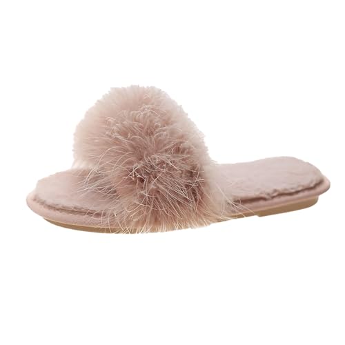 Slipper Damen Elegant, Hausschuhe Damen Plüsch Peeptoe Sandalette Leicht Pantoffeln Offener Zeh Filzpantoffeln Modern Haushaltsschuhe Rutschfest Hausschlappen Fuzzy Fluffy Pantolette von Generisch