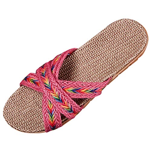 Slipper Damen Leicht Bambus - Sandaletten Damen Flach Strand Hausschuhe Bequem Lenienschuhe Rutschfest Flachschuhe Espadrilles Sandaletten Offener Zeh Strandschuhe Slip-On Slippers Schlappen von Generisch