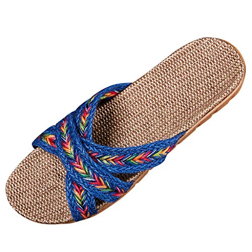 Slipper Damen Leicht Bambus - Sandaletten Damen Flach Strand Hausschuhe Bequem Lenienschuhe Rutschfest Flachschuhe Espadrilles Sandaletten Offener Zeh Strandschuhe Slip-On Slippers Schlappen von Generisch