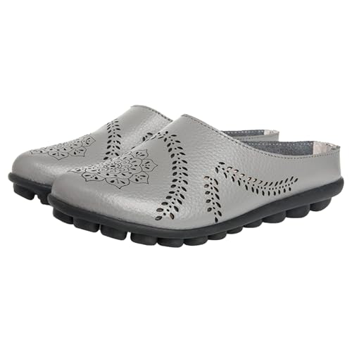 Slipper Damen Sommer Leder 44，Pantoletten, Clogs, Hausschuhe, Wanderpantoletten, Breite Passform, Strandsandalen, Krankenschwestern, Offener Rücken, Outdoor-Hausschuhe mit Rutschfester von Generisch