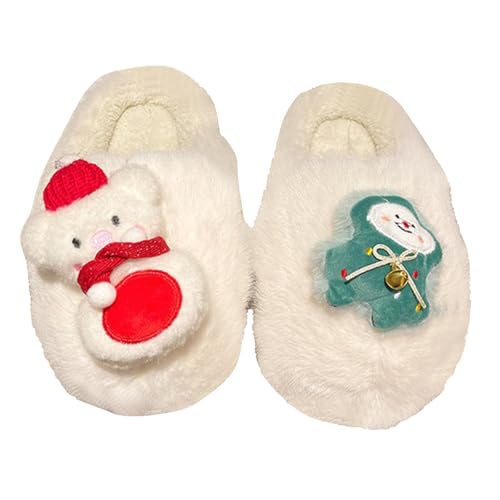 Slipper Damen Weihnachts- Geschlossene Zehenpartie Flache Unterseite Warme Hausschuhe (White, 39) von Generisch