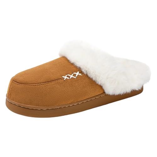 Slippers Damen Herren Plüsch Pantoffeln Unisex rutschfeste Kunstfellkragen Hausschuhe Offene Pantoletten Flauschiges Innerfutter Glatte Böden von Generisch