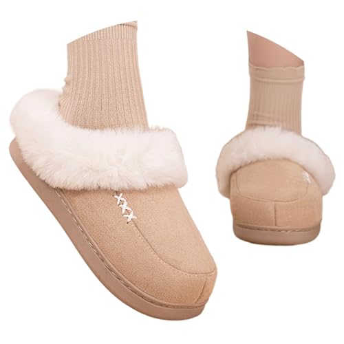 Slippers Damen Herren Plüsch Pantoffeln Unisex rutschfeste Kunstfellkragen Hausschuhe Offene Pantoletten Flauschiges Innerfutter Glatte Böden von Generisch