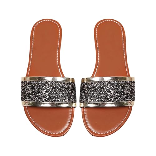 Slippers Damen Leder, Hausschuhe Offen-Leder Pantoffeln Schnell Trocknend Schlappen Wasserdichte Badeschuhe Verschleißfest Einriemer-Sandalen Atmungsaktiv Strandschuhe Open Toe Gartenschuhe von Generisch