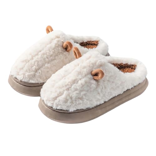 Slippers Women Bequeme Damen-Hausschuhe für Hause, warme Hausschuhe mit dicker Sohle und Slip-Design für gemütliche Entspannung (White, 40) von Generisch
