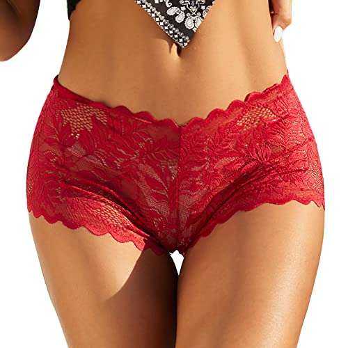 Slips Damen Nahtlos Rot Spitze Spitzen Brazilian Slip Pantys Hipster Panties Schlüpfer Hohe Taille Briefs Women Atmungsaktiv Unterhose Transparente Unterhosen Mesh Unterwäsche von Generisch