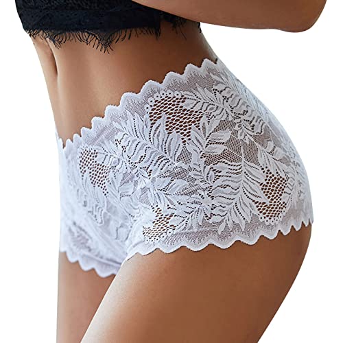 Slips Damen Nahtlos Weiß Spitze Spitzen Brazilian Slip Pantys Hipster Panties Schlüpfer Hohe Taille Briefs Women Atmungsaktiv Unterhose Transparente Unterhosen Mesh Unterwäsche von Generisch
