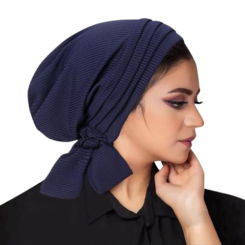 Slouchy Beanie Damen Hüte Chemo Kopfbedeckung Caps Vorgebundenes Kopfwickel Elastisch Laufmütze Strecken Kopftuch Weiche Schals für Frauen für Alle Jahreszeiten 2025 (Marine, One Size) von Generisch