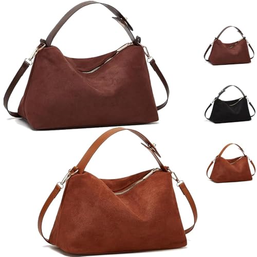 Slouchy Wildleder-Hobo-Tasche, Damen, Halbmond-Umhängetasche, Umhängetasche, Handy-Geldbörse, trendiger Tragegriff oben, 2 Stück - A Slouchy Wildleder-Hobo-Tasche, Damen, Halbmond-Umhängetasche, Umhängetasche, Handy-Geldbörse, trendiger Tragegriff oben, 2 Stück - A von Generisch