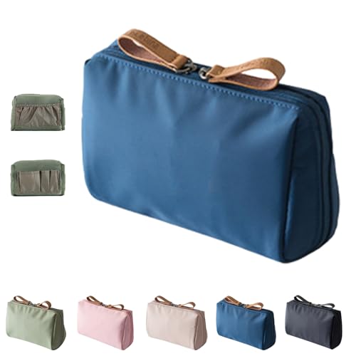 Small Makeup Bag with Compartments, Lipstick Makeup Bag Mini, Portable Simple Waterproof Hand Travel Makeup Pouch for Women (Blue) von Generisch