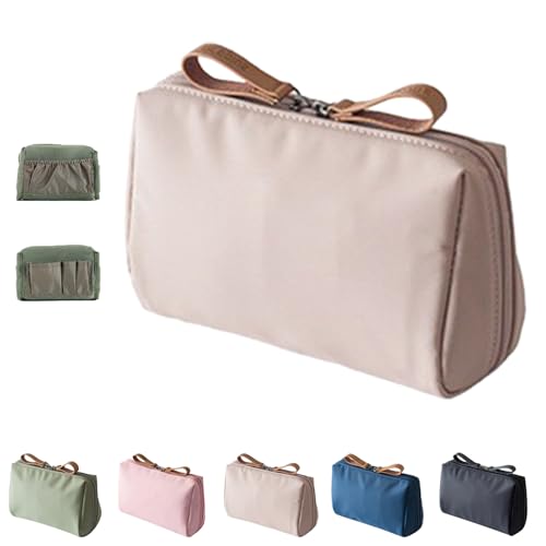 Small Makeup Bag with Compartments, Lipstick Makeup Bag Mini, Portable Simple Waterproof Hand Travel Makeup Pouch for Women (Khaki) von Generisch