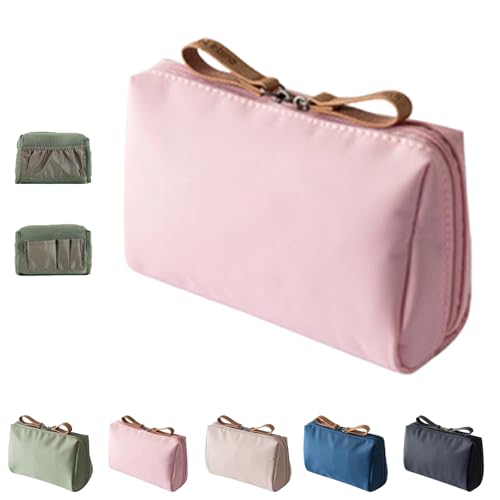 Small Makeup Bag with Compartments, Lipstick Makeup Bag Mini, Portable Simple Waterproof Hand Travel Makeup Pouch for Women (Pink) von Generisch