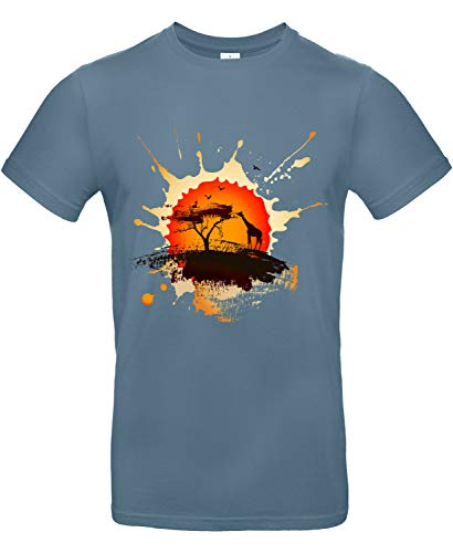 Smilo & Bron Herren T-Shirt mit Motiv Africa Sunset Bedruckt Blau Stone Blue M von Generisch