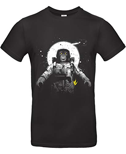 Smilo & Bron Herren T-Shirt mit Motiv Astronaut Monkey Bedruckt Schwarz Black 5XL von Generisch