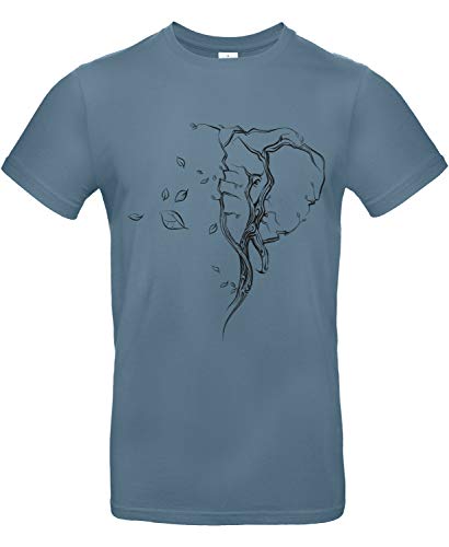 Smilo & Bron Herren T-Shirt mit Motiv Baum in Form eines Elefanten-Kopfes Bedruckt Blau Stone Blue L von Generisch