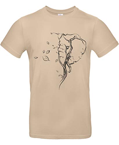 Smilo & Bron Herren T-Shirt mit Motiv Baum in Form eines Elefanten-Kopfes Bedruckt Braun Sand M von Generisch