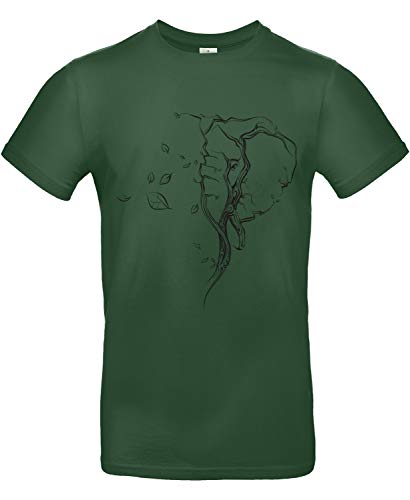 Smilo & Bron Herren T-Shirt mit Motiv Baum in Form eines Elefanten-Kopfes Bedruckt Grün Bottle Green M von Generisch