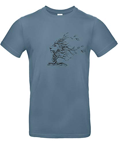 Smilo & Bron Herren T-Shirt mit Motiv Baum in Form eines Löwen Bedruckt Blau Stone Blue S von Generisch