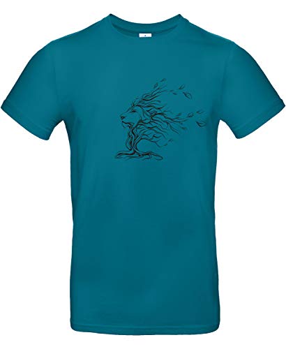 Smilo & Bron Herren T-Shirt mit Motiv Baum in Form eines Löwen Bedruckt Türkis Diva Blue M von Generisch