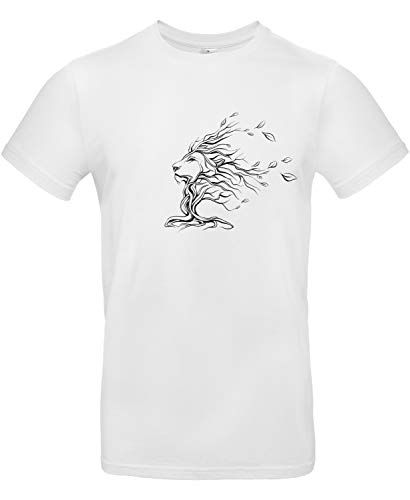 Smilo & Bron Herren T-Shirt mit Motiv Baum in Form eines Löwen Bedruckt Weiß White 4XL von Generisch
