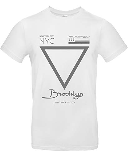 Smilo & Bron Herren T-Shirt mit Motiv Brooklyn Triangle 2 Bedruckt Weiß White L von Generisch