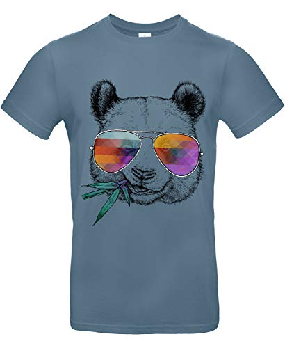 Smilo & Bron Herren T-Shirt mit Motiv Cool Panda Bedruckt Blau Stone Blue XL von Generisch