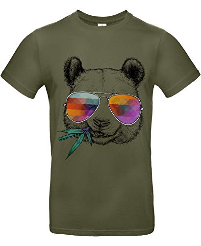 Smilo & Bron Herren T-Shirt mit Motiv Cool Panda Bedruckt Grün Urban Khaki XXL von Generisch