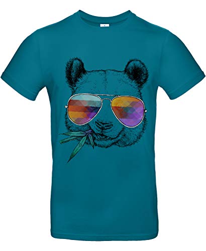 Smilo & Bron Herren T-Shirt mit Motiv Cool Panda Bedruckt Türkis Diva Blue 3XL von Generisch