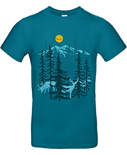 Smilo & Bron Herren T-Shirt mit Motiv Deers Bedruckt Türkis Diva Blue L von Generisch