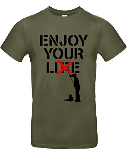 Smilo & Bron Herren T-Shirt mit Motiv Enjoy Your Life Bedruckt Grün Urban Khaki XL von Generisch