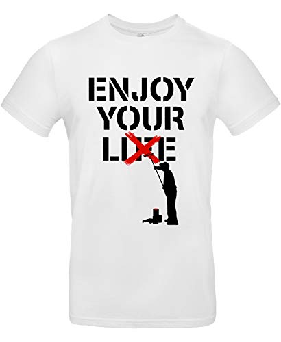 Smilo & Bron Herren T-Shirt mit Motiv Enjoy Your Life Bedruckt Weiß White XL von Generisch