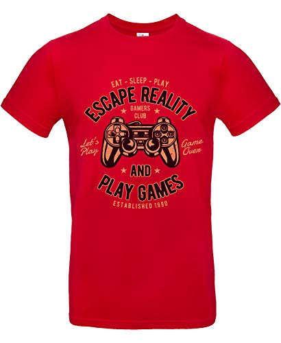 Smilo & Bron Herren T-Shirt mit Motiv Escape Reality Bedruckt Rot Red M von Generisch